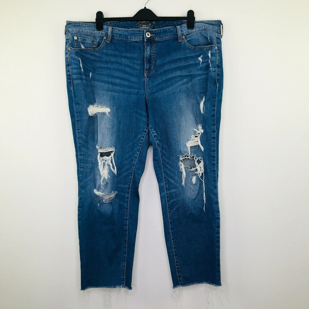 Torrid Women's 24 Jeans Blue Distressed Vintage Stretch Raw Hem Crop Boyfriend N